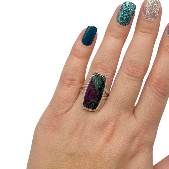 Jewelry - Ruby Zoisite Ring Sterling Silver 925 Size 7.5 Ruby in Zoisite Natural Stone